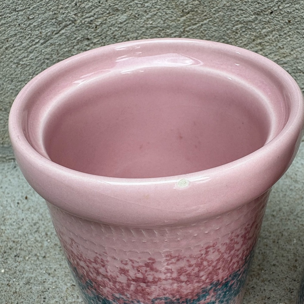 Vintage Baldelli mid century Pink Ceramic Pottery Canister Cookie Jar 3pc Set - Picture 4 of 5